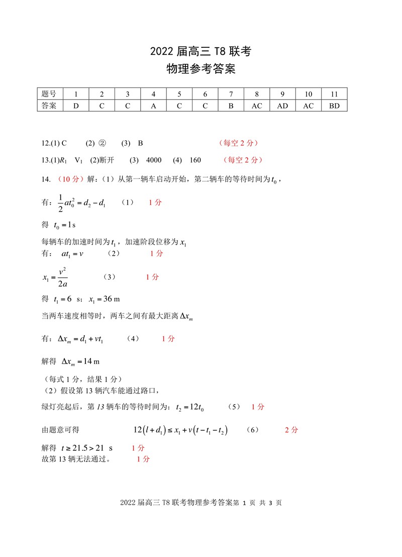 2022年八省联考物理试卷及答案第1页