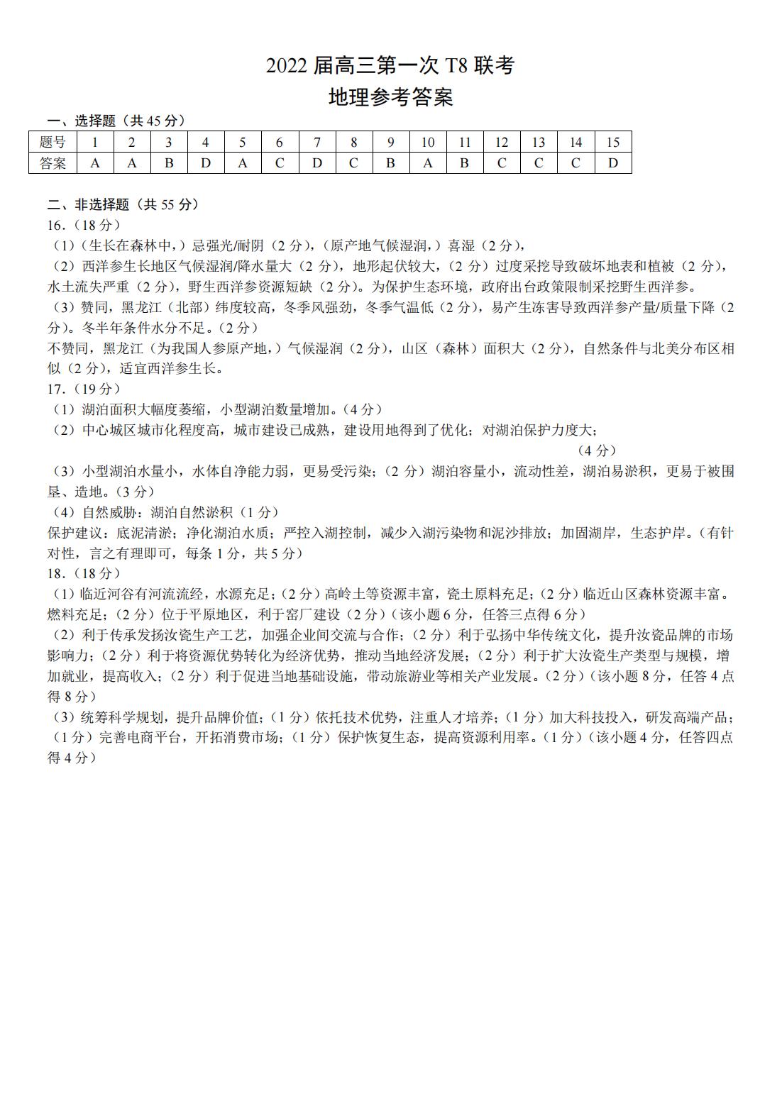 2022年八省联考(T8联考)地理试卷及答案第一页