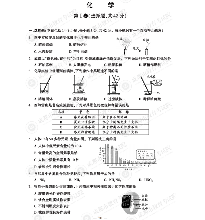 2023年成都市中考化学试卷真题及答案