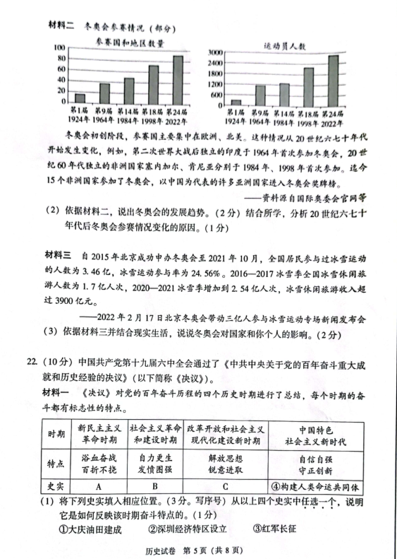 2023年北京市中考历史试卷真题及答案