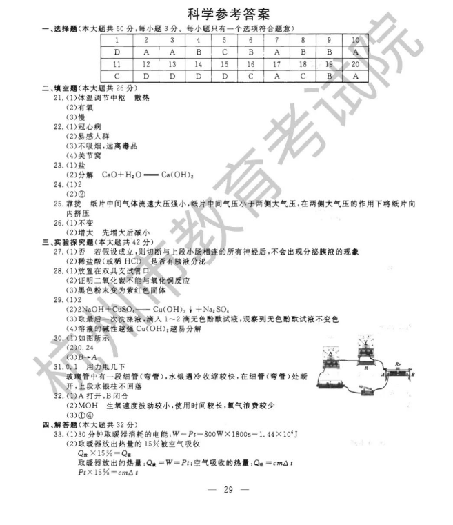 2023年杭州市中考物理试卷真题及答案