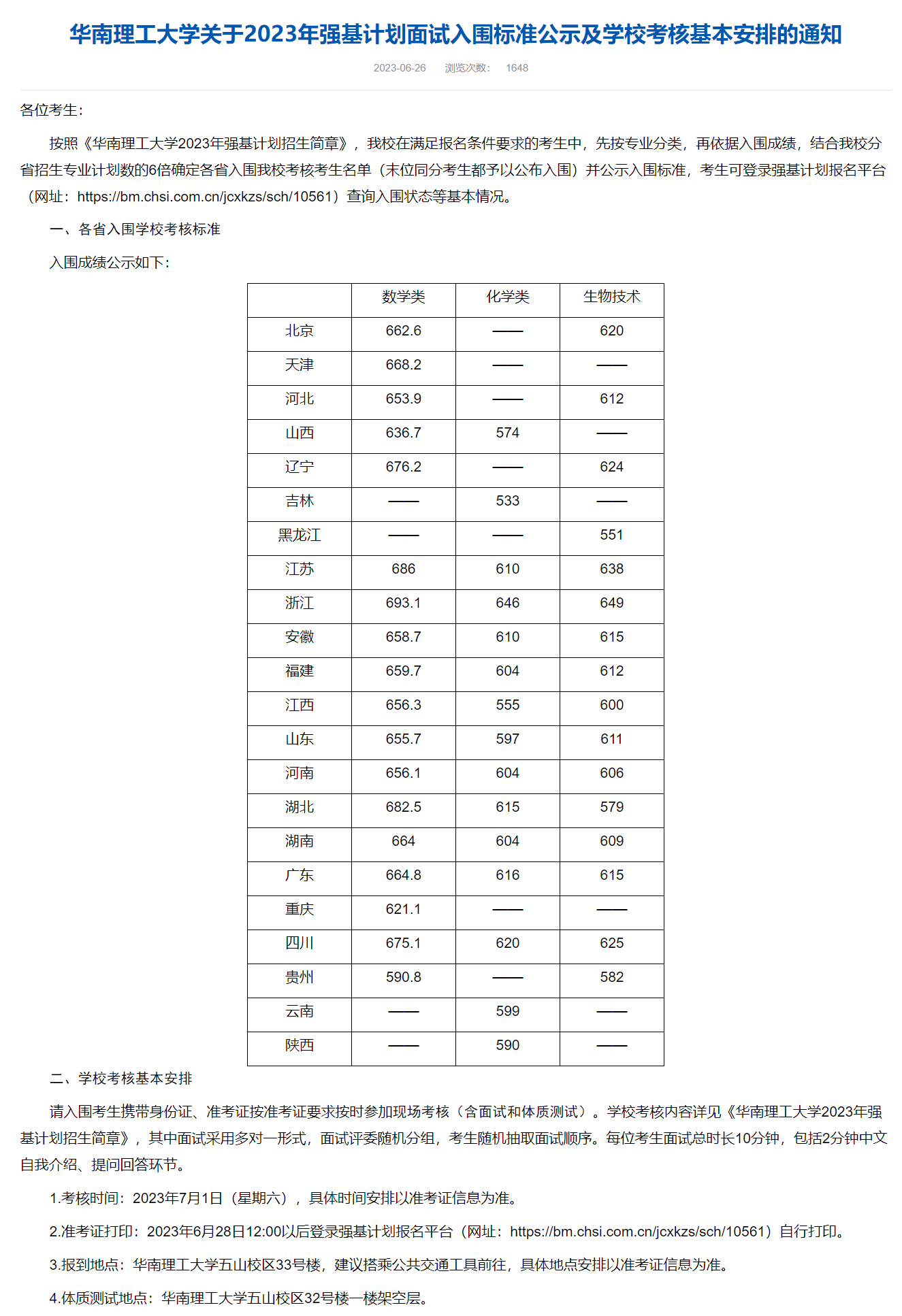 2023年强基计划39所大学录取分数线一览表