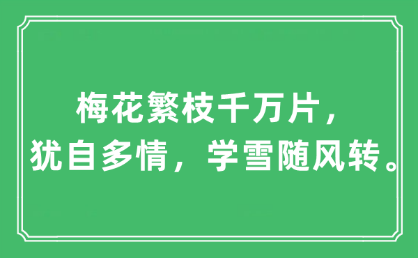 “梅花繁枝千万片，犹自多情，学雪随风转。”是什么意思,出处及原文翻译