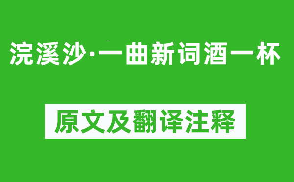 晏殊《浣溪沙·一曲新词酒一杯》原文及翻译注释,诗意解释