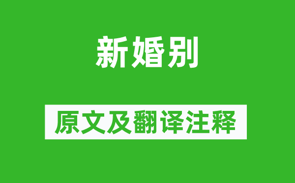 杜甫《新婚别》原文及翻译注释,诗意解释