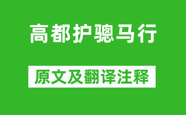 杜甫《高都护骢马行》原文及翻译注释,诗意解释