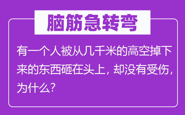 脑筋急转弯：有一个人被从几千米的高空掉下来的东西砸在头上，却没有受伤，为什么？