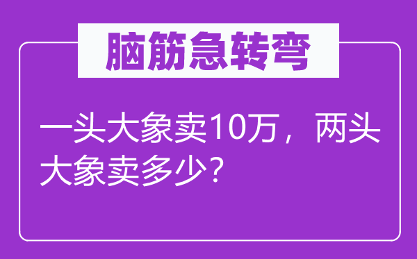 脑筋急转弯：一头大象卖10万，两头大象卖多少？