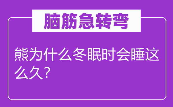 脑筋急转弯：熊为什么冬眠时会睡这么久？