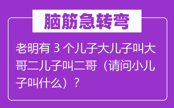 脑筋急转弯：老明有3个儿子大儿子叫大哥二儿子叫二哥（请问小儿子叫什么）？