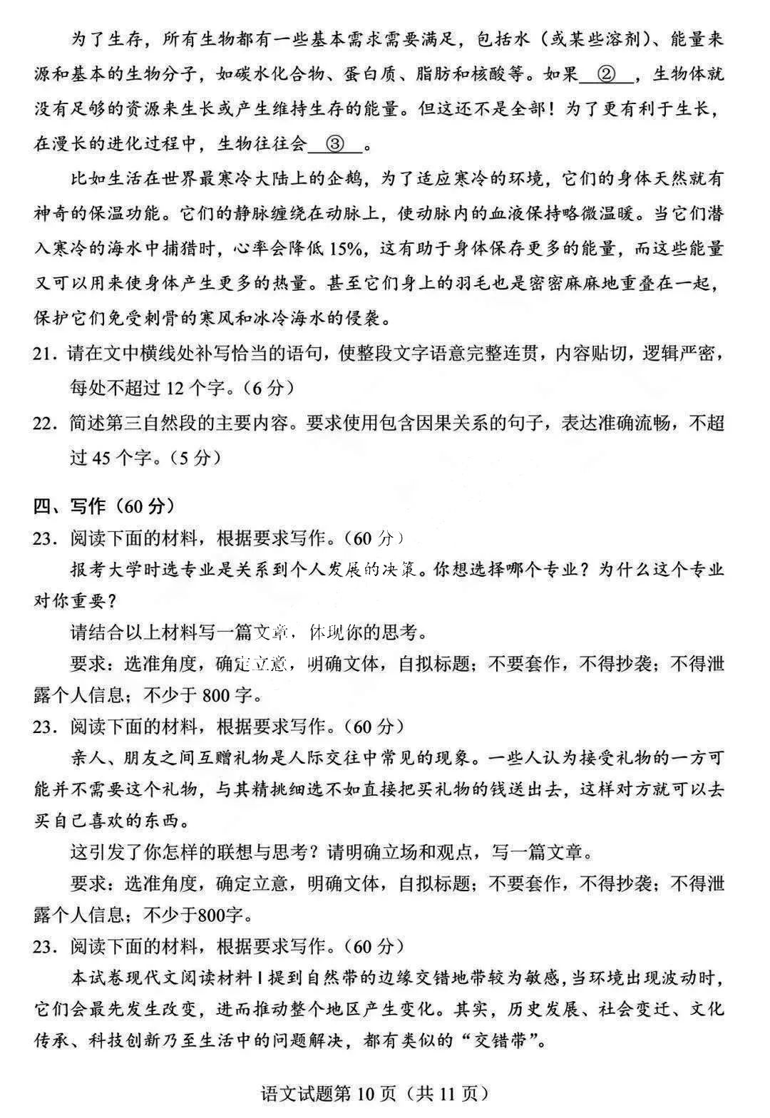 新高考2024年九省联考语文试卷及答案解析