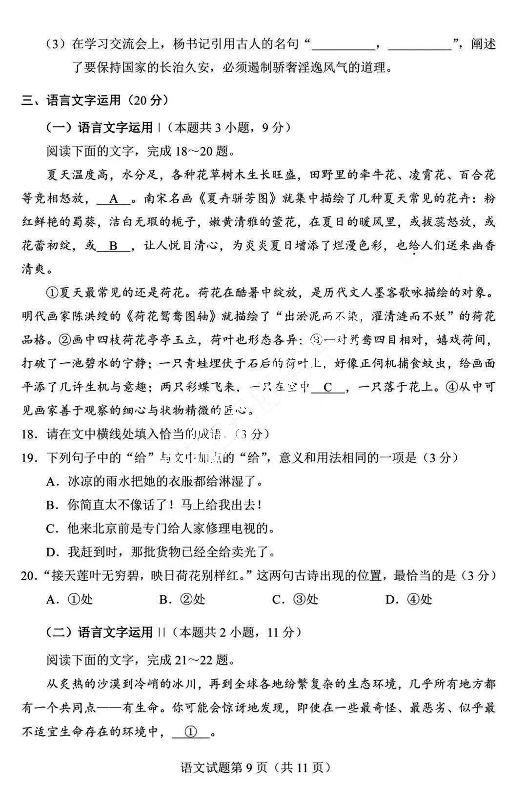 新高考2024年九省联考语文试卷及答案解析