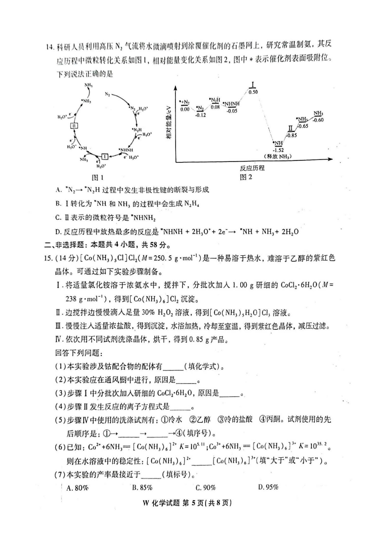 新高考2024九省联考化学试卷及答案解析