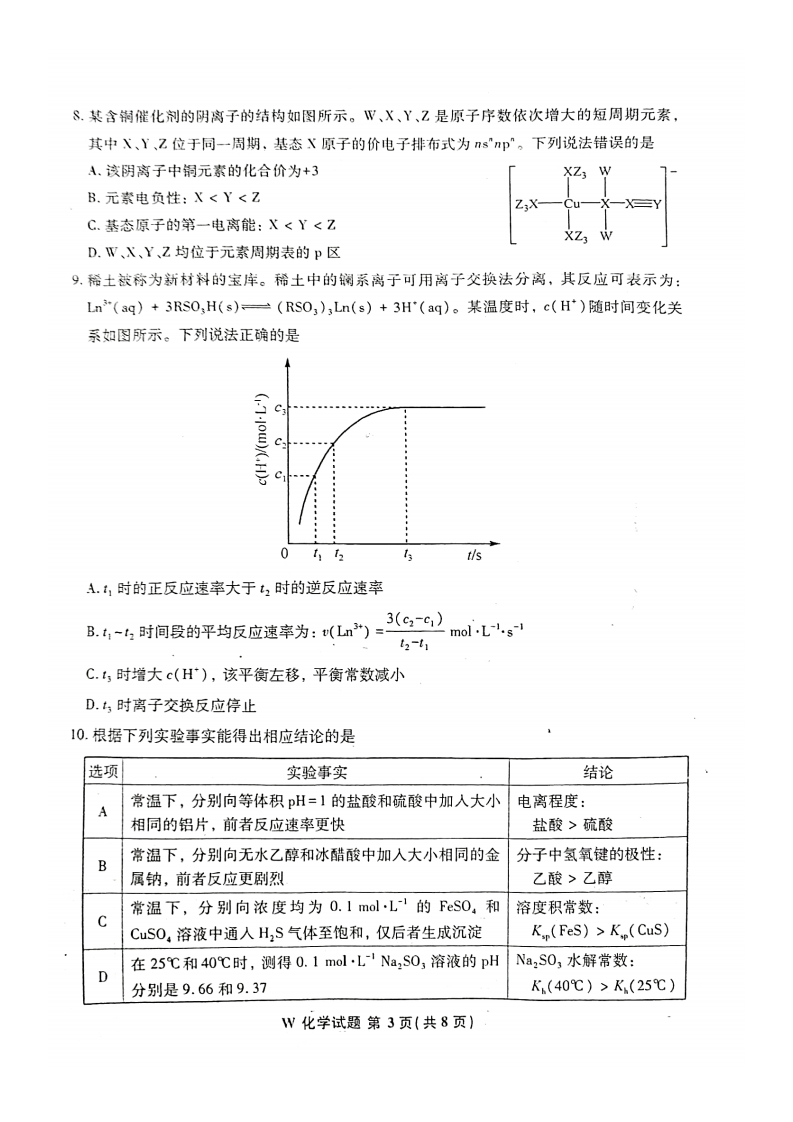 新高考2024七省联考化学试卷及答案解析