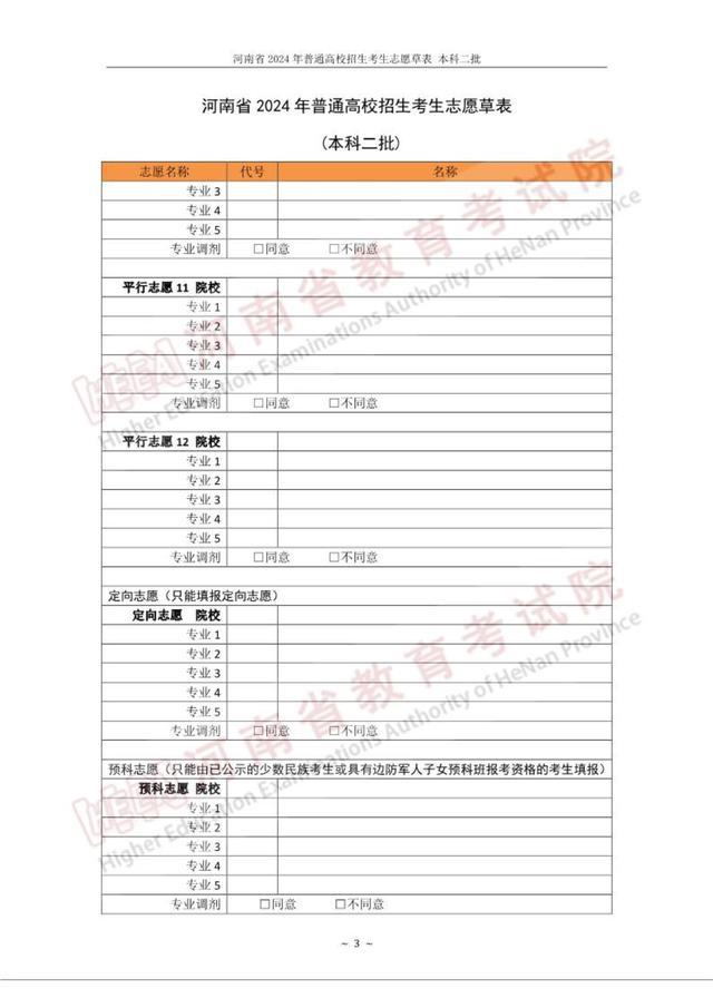 2024年河南高考志愿表填写样本（附填报时间和入口）